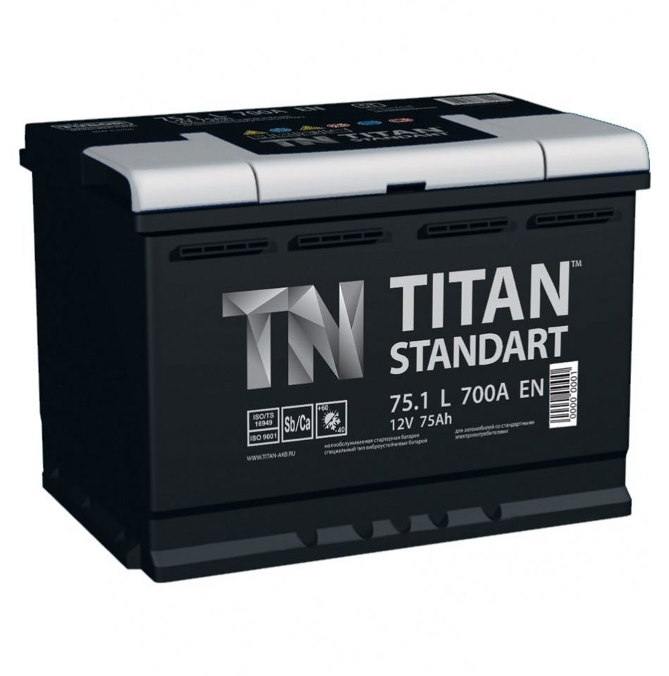 Titan Standart 75А/ч-12V ст EN650 европейские обратная 278x175x190